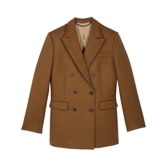 THE KOOPLES Designer Wool Leather Suit Jacket Khaki Brown Fr‎ Size 40 US 8 - Picture 8 of 15